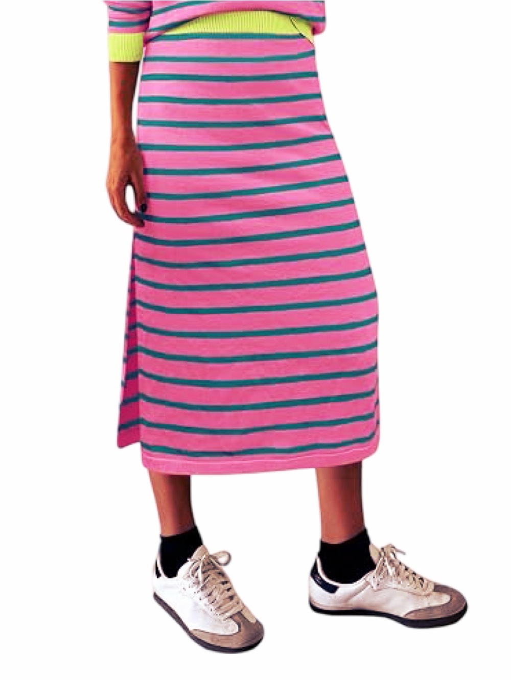 Pink & Teal Striped Midi Skirt - Casual Everyday Style